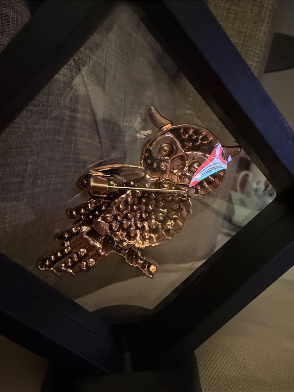 Rhinestone Owl Brooch with Blue Crystals - Picture 4 of 5